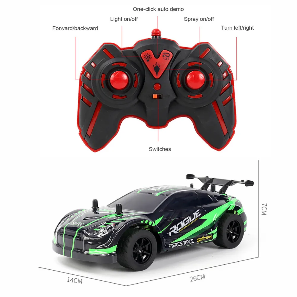 2.4GHz RC Car GTR Spray Light Toy Radio Remote Control Racing Buggy 4WD Drift Climb Off-road Gift Model Vehicle For Kids Gifts