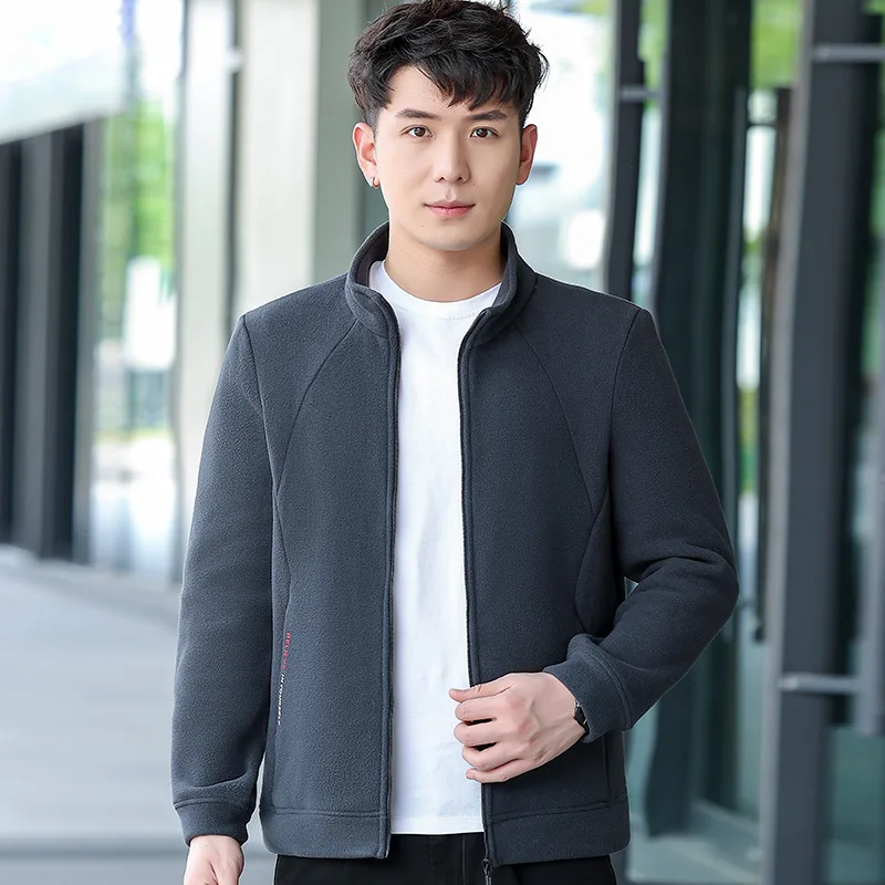 Chaqueta de lana Polar cálida y holgada para hombre, chaqueta con cuello levantado a prueba de frío, chaqueta informal de negocios para otoño e invierno