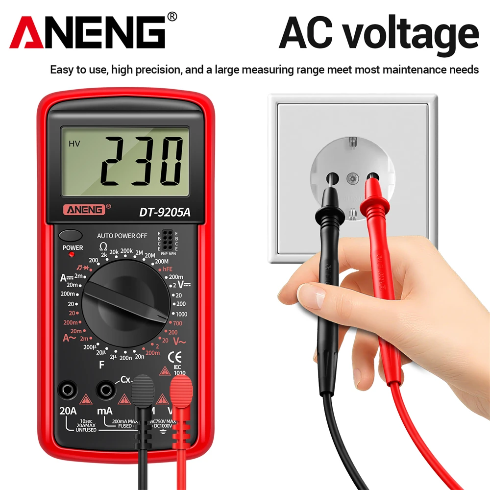 Digital Professional Multimeter ANENG DT9205A 1999 Counts True RMS AC/DC Transistor  Voltage Tester Auto Range Multimetro Tool view 2