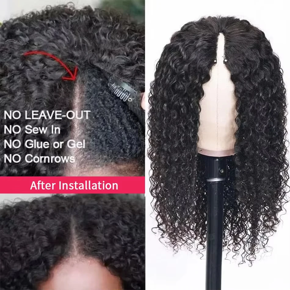 Perruque V-Part frisée crépue de 30-38 pouces, cheveux humains, sans sortie de cheveux, sans colle, perruques brésiliennes Deep Wave en cheveux humains pour femmes, densité 250%