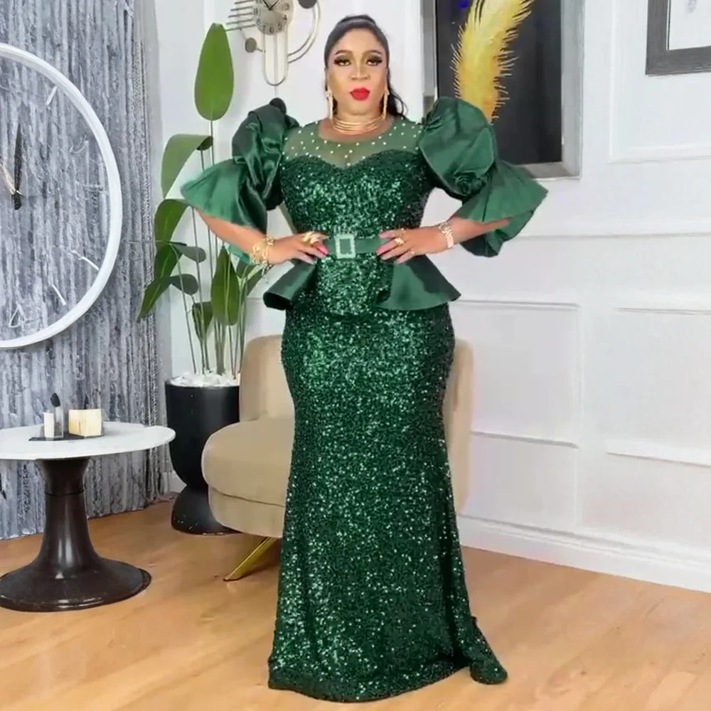

African Dresses for Women 2025 Luxury Sequin Evening Gown Plus Size Turkey Wedding Party Dress Elegant Ladies Clothing