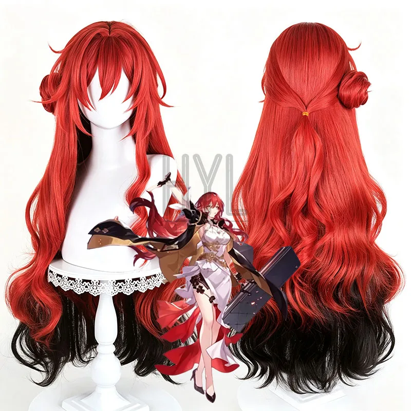 ゲーム-honkai-スターレール姫子ボイジャーコスプレウィッグ赤ロング耐熱人工毛女性のためのハロウィン仮装パーティー小道具