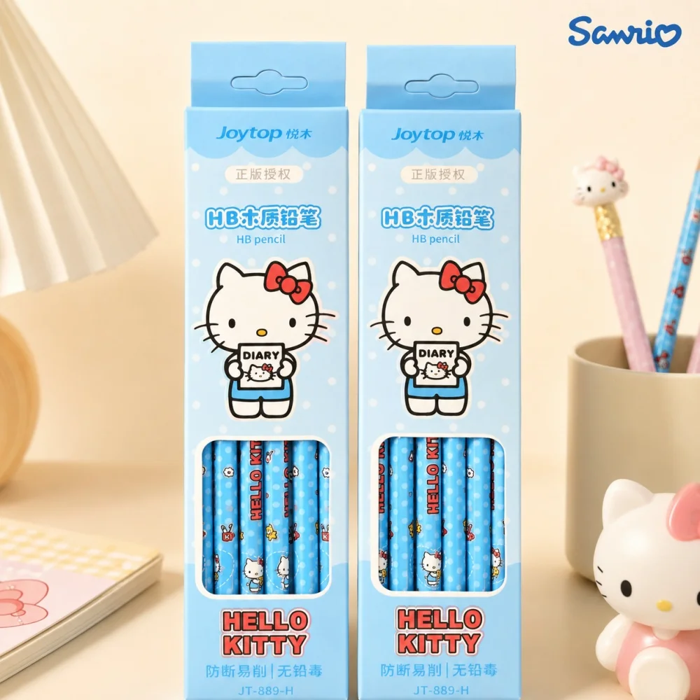 Genuine Sanrio Hello Kitty Cute Wooden Pencils 12pcs Set for Women Students School Supplies Stationery Writing Gifts HB Lead view 3