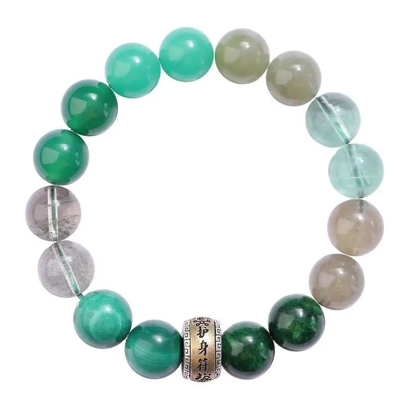 UMQ Green Phantom Quartz Agate Natural Crystal Five Elements Supplement Wooden Bracelet Men's and Women's Balance Charm Bracelet