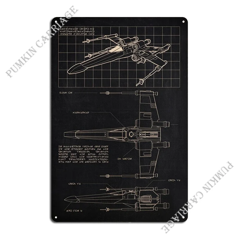 X Wing Blue Print Metal Plaque Create Kitchen Plaques Cinema Tin Sign Poster