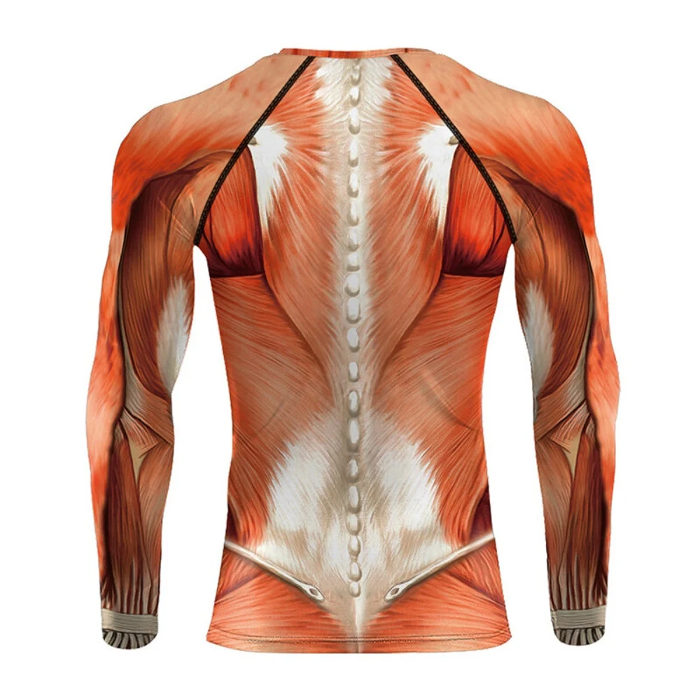 2026 Sommer Herren Neu 3D Muskel-Print Fitness Boxen Outdoor Sport Schnelltrocknend Freizeit Langarm Kompressionsshirt – Detail 4