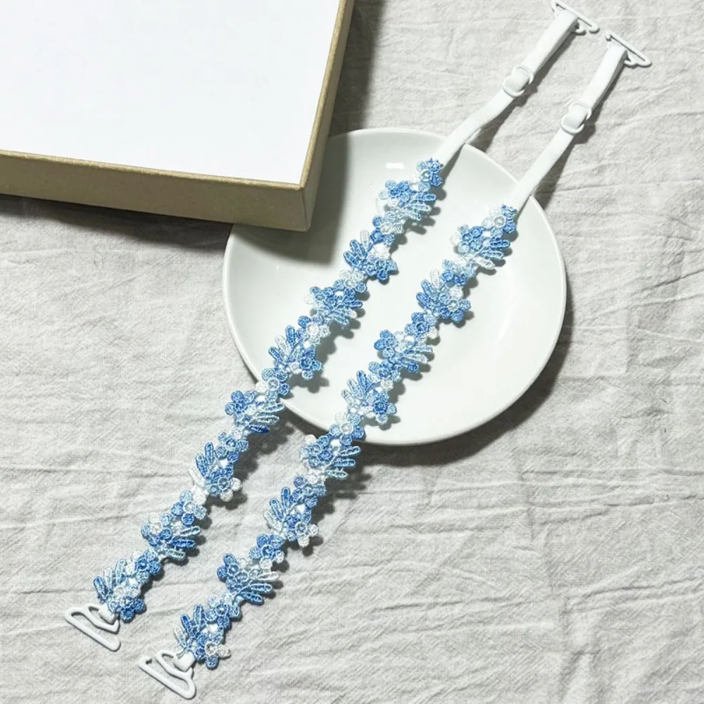 1pair Lace Flower Floral Bra Straps Anti-slip Elastic Shoulder Straps with Lace Trim Adjustable Floral Shoulder Belts Women