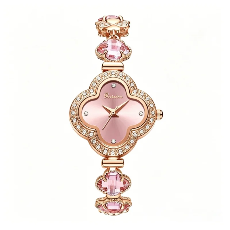 RUIXINE Clover Pearl Dial Diamond Women Quartz Watch Luxury Drawstring Bracelet Wristwatch Reloj Mujer