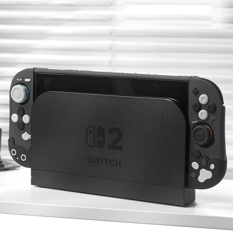 멋진 블랙 하드 PC 보호 케이스 및 조이콘 커버 (닌텐도 스위치 2, 스위치 OLED용) + 커스텀 썸 그립 1쌍