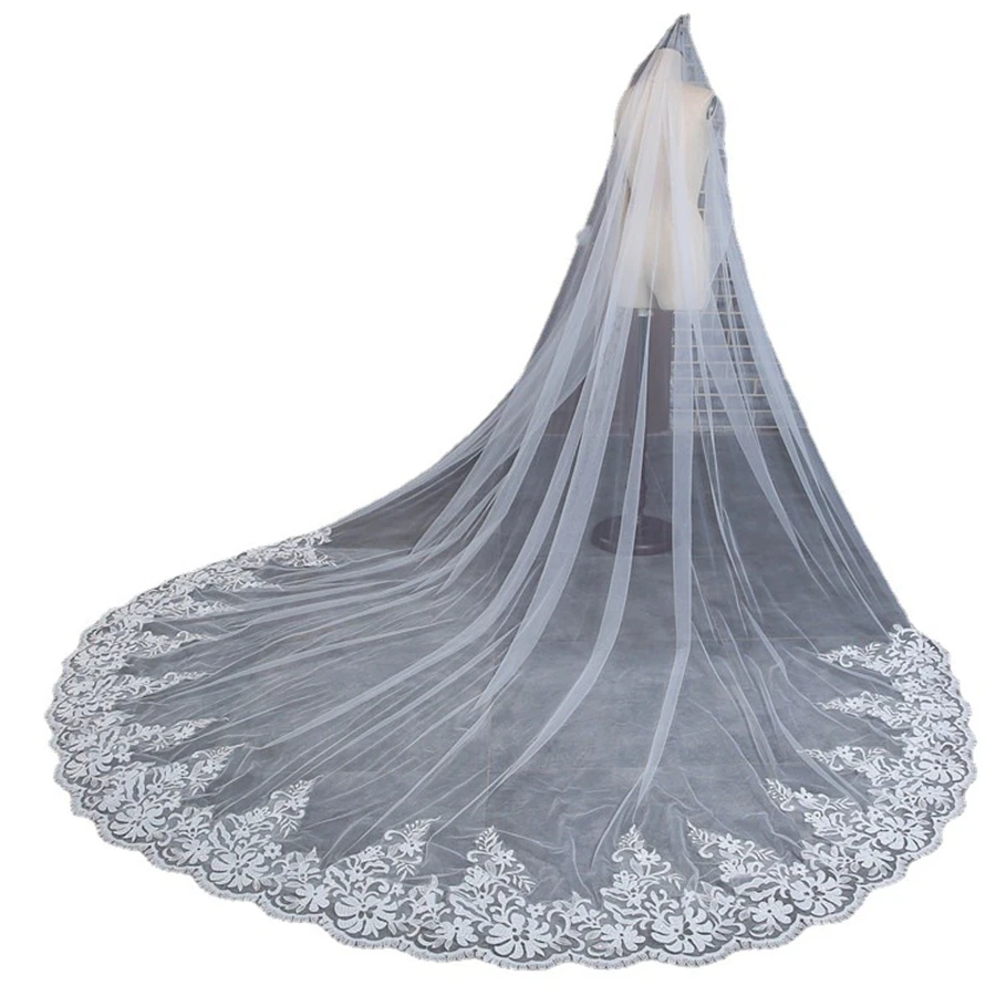 

Новое поступление, белая слоновая кость, 1-слойная фата, кружевная аппликация, соборная свадебная фата, свадебные аксессуары, свадебные аксессуары, Velos de novia