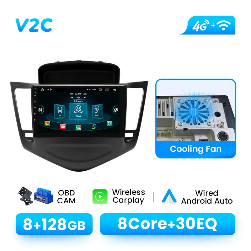 XONRICH AI Voice Autoradio Speler Voor Chevrolet Cruze 2009-2014 Android 14 GPS Navigatie Draadloze Carplay DSP audio Multimedia