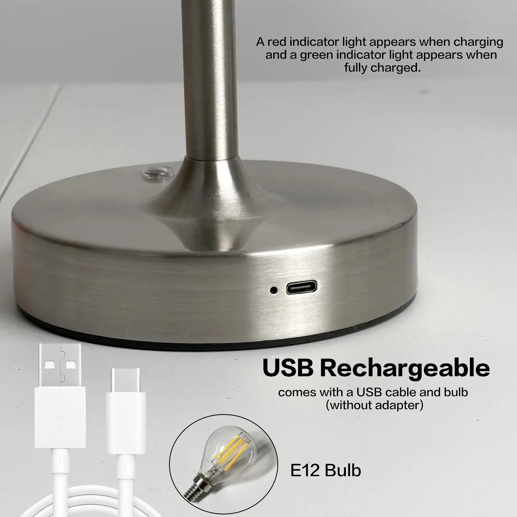 Metal table lamp with adjustable height PortableWirelessTouch Desktop Night Light  for Restaurant Hotel Bar Bedroom Readinglamp