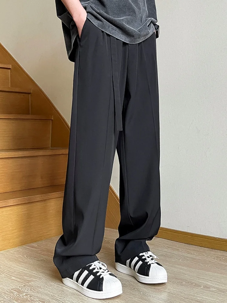 

Men's Loose Straight Leg Pants Autumn Thin Drapey High-End Wide Leg Casual Suit Black Trousers Fashionable Youth Active Style