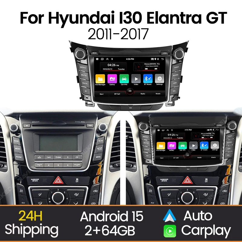 7'' Android 15 Car Radio Stereo for Hyundai I30 Elantra GT 2011 - 2017 Wireless Carplay Auto Multimedia Player GPS Autoradio FM