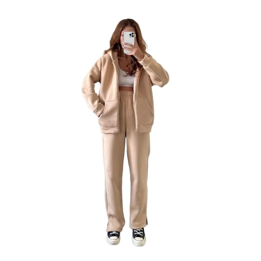 

2025 New Fashion Zipper Hooded Sweatshirt + Wide Leg Pants Two-piece Sets Women Autumn Casual Loose Top Long Suit For Women
