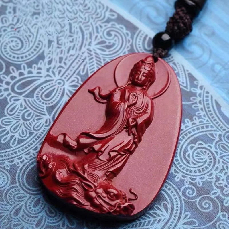 Cinnabar Purple Gold Sand Chenglong Avalokitesvara Men's and Women's Necklaces South Sea Guanyin Carry-on Pendant