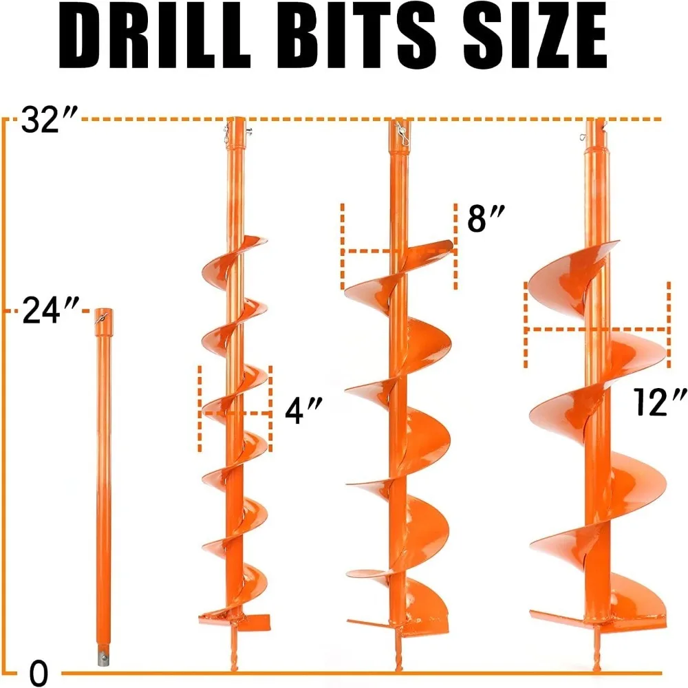 حار بيع! 2-السكتة الدماغية تعمل بالغاز الأرض اوجير آخر ثقب السياج حفار + 4 "8" 12 " اوجير الثلاثي الحفر عمل بت + 3*24" تمديد القضبان #3