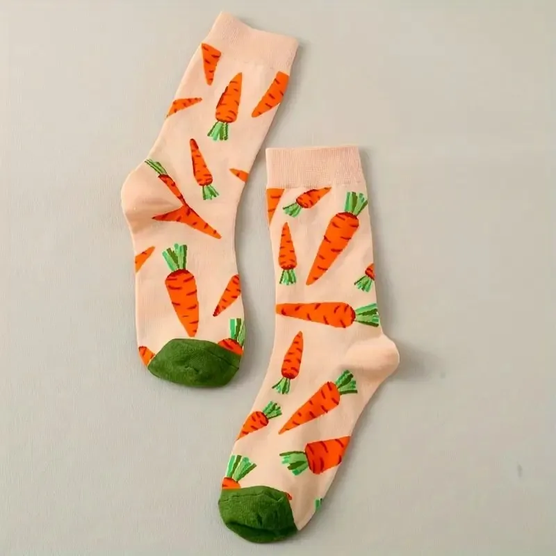 1/2 Pairs Knitted Round Neck Cotton Socks Suitable Both Men Women Fashionable Cute Carrot Rabbit Pattern Couple Casual Socks
