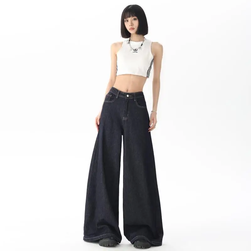 

High Waist Blue Wide Leg Jeans for Women Slimming Autumn Street Sle Waed Effect plus Size Medium Stretch Denim Pants