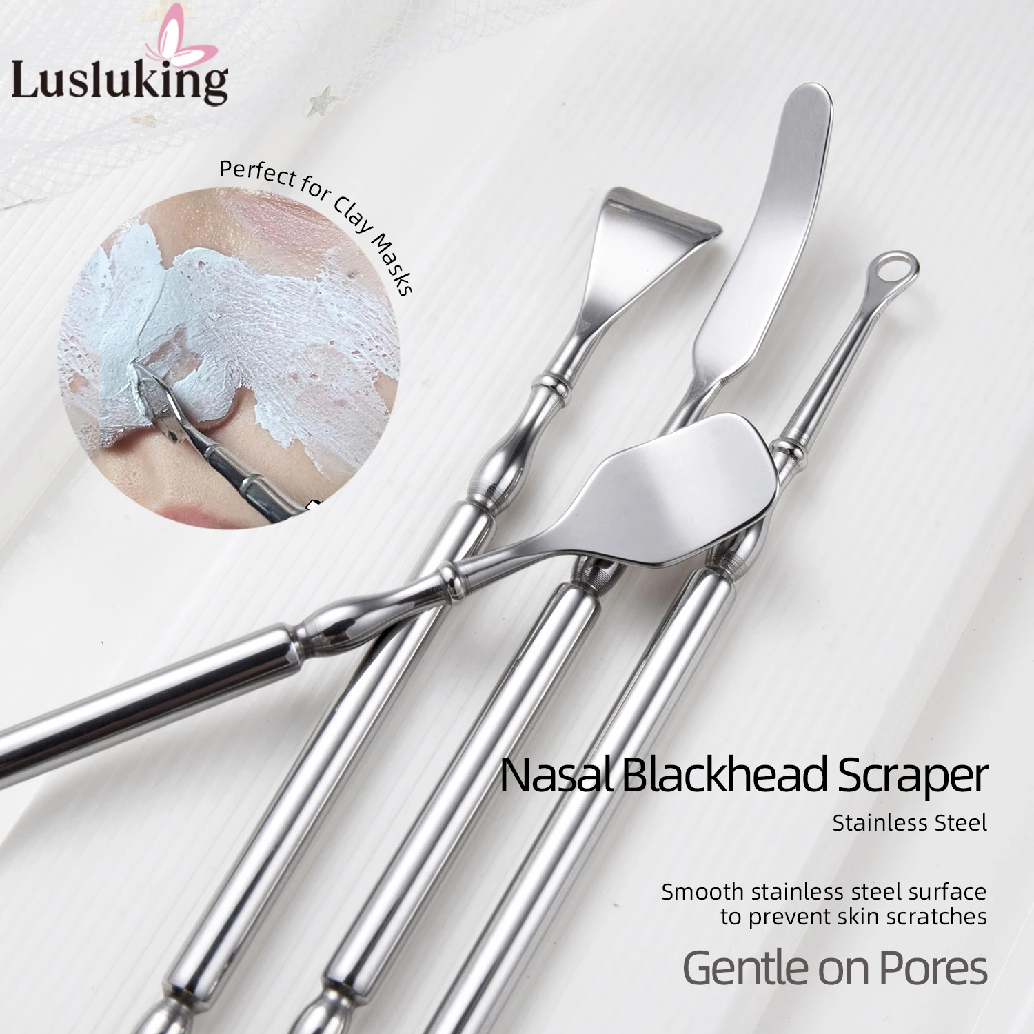 Stainless Steel Blackhead Remover Tweezers Pimple Tool with Pore Cleansing Edge for Nose Face Gentle Acne Extractor Easy-Clean