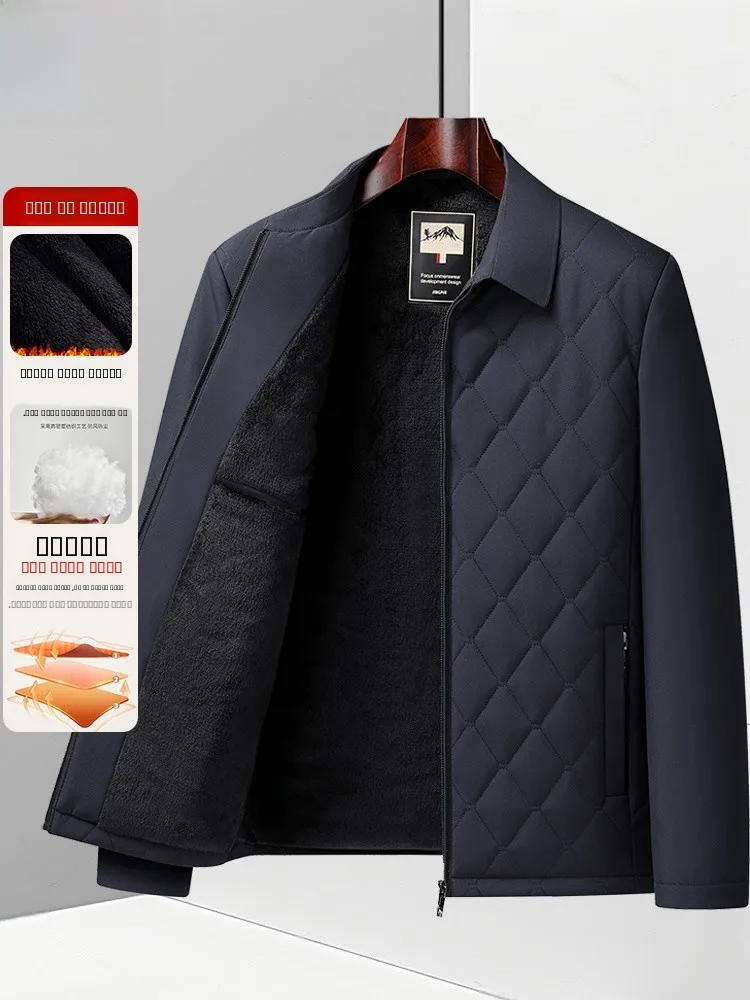 

Busin Casual Flannel Jaet Men's Mid-aged Dad Thiened Fce Lined Stand Collar Autumn Winter Sle Warm Outerwear