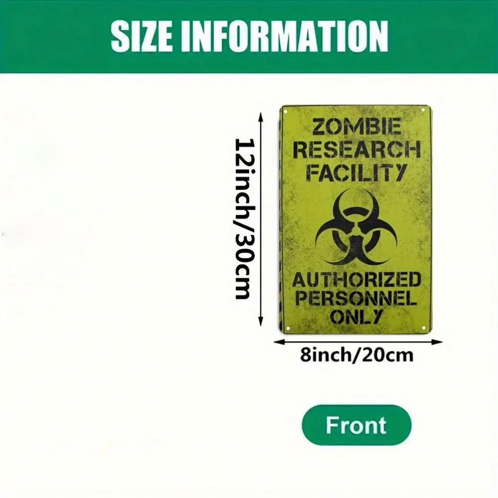Biohazard Sign Retro Metal Wall Decor 8x12 Inch, Zombie Lab Warning Plaque for Man Cave Garage, Vintage Steel Wall Art