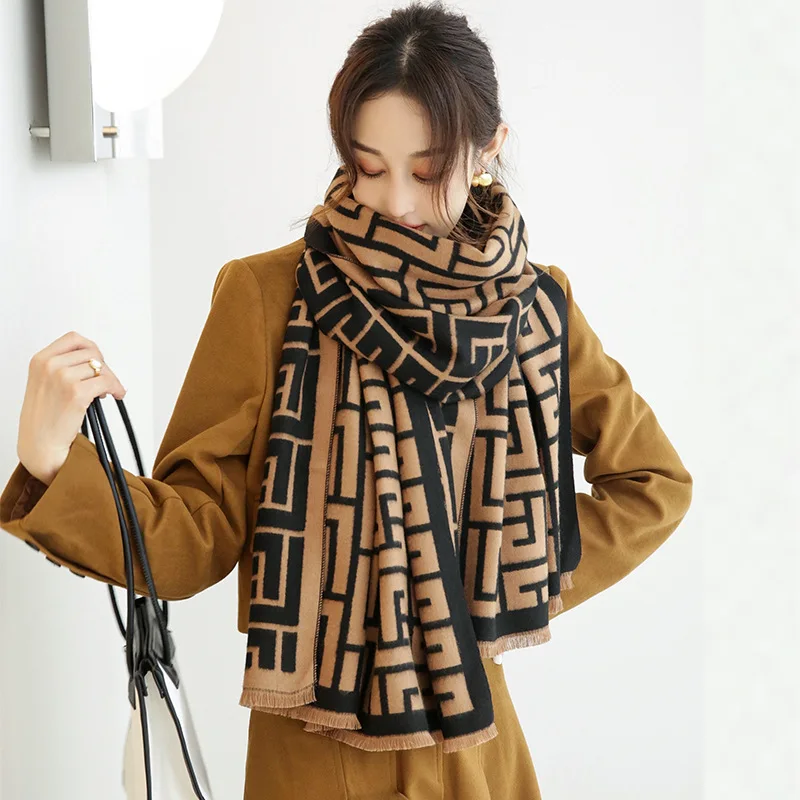 Women's Autumn Winter Imitation Cashmere Scarf Warm Pashmina Shawl Wholesale 2024 New Luxury Brand Fashion Thick Warm Blanket