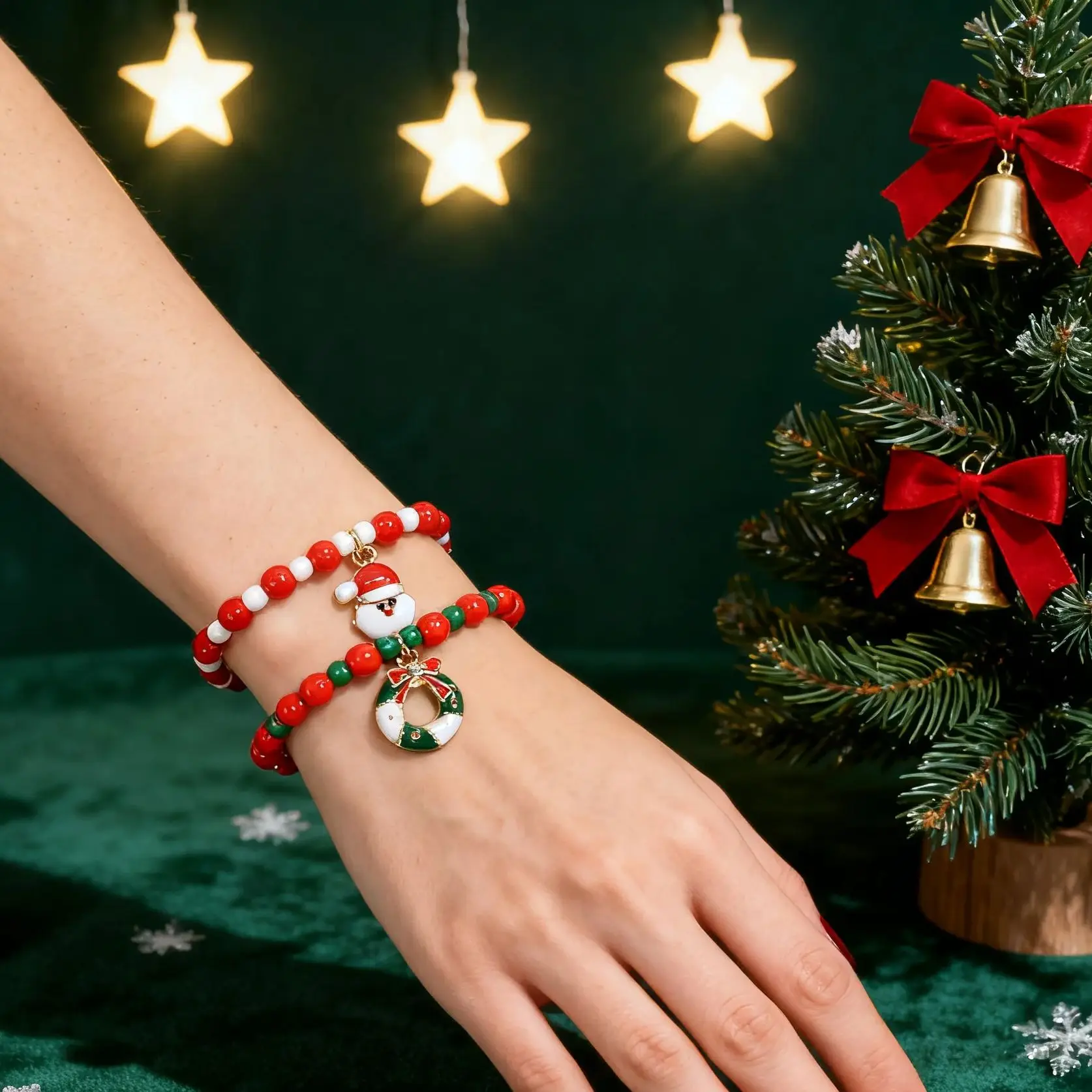MHS.SUN Santa Claus Beads Elastic Bracelets Fashion For Women Girls Shell Pearl Banquet Party New Year Jewelry Christmas Gifts