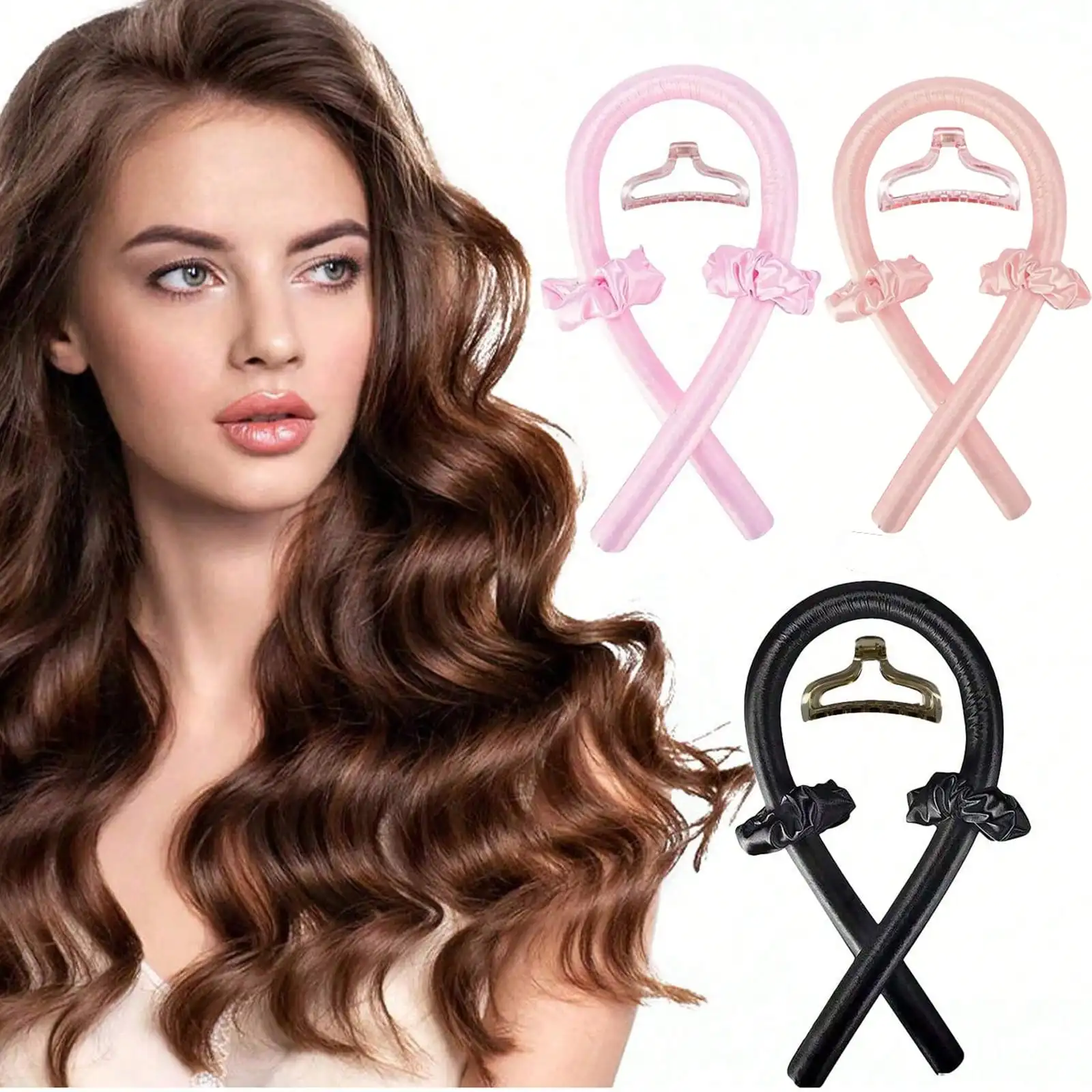 

1 Set Non-Stick Curling Iron Kit, 4pcs Foam Sleep Curling Rods, Non-Stick Curl Clips, Non-Stick Ribbon Curling Iron, Soft Rubber Non-Stick Curling Iron Headband, Headband Curling Iron Ribbon Curling Iron Sleep Soft Curling Iron Hair Styling Tools, Pink, B
