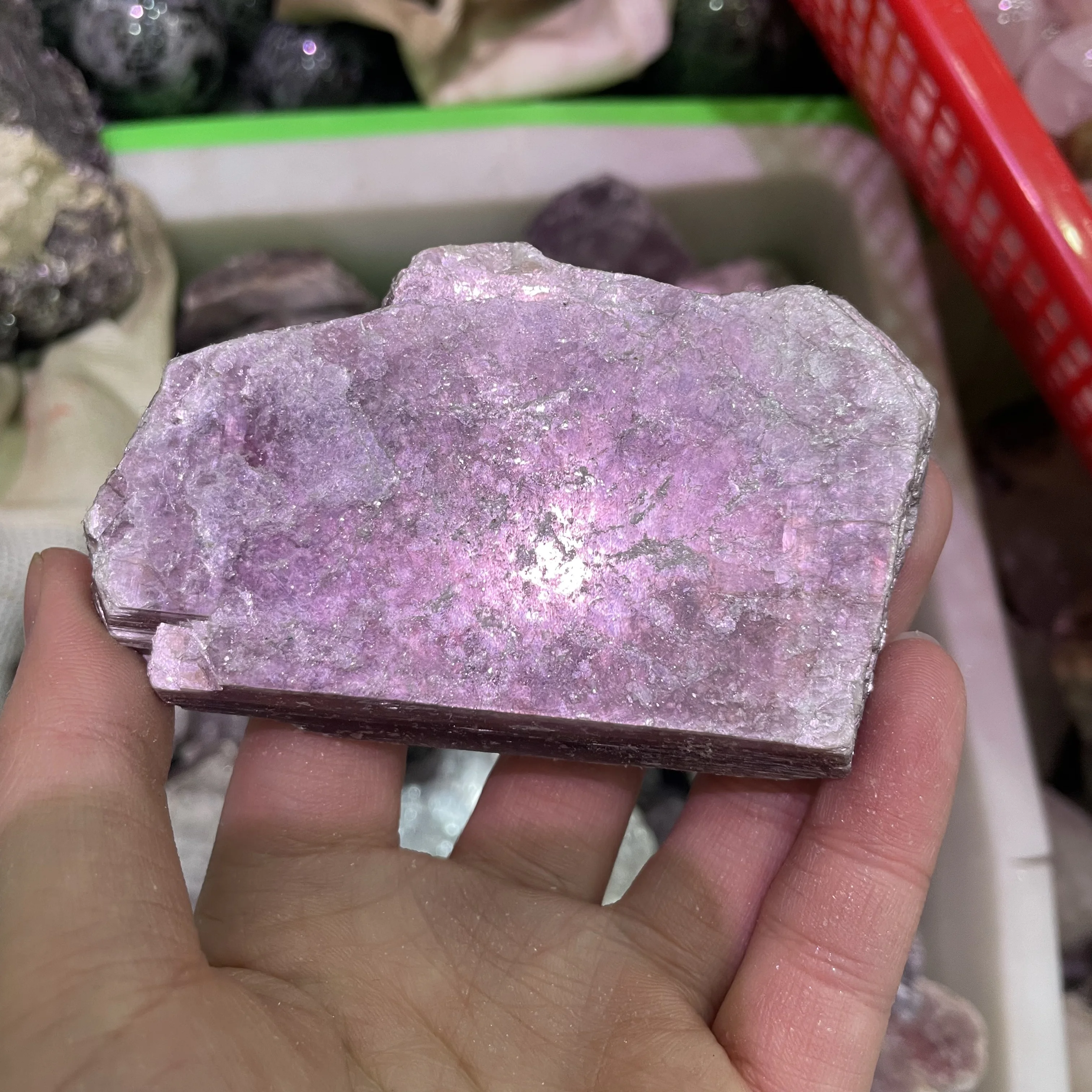 2026 Losa de Gemas Luminosas, Placa de Minerales de Lepidolita de Mica Púrpura Natural, Espécimes de Minerales, Decoraciones para el Hogar, Piedras en Rodajas a Granel