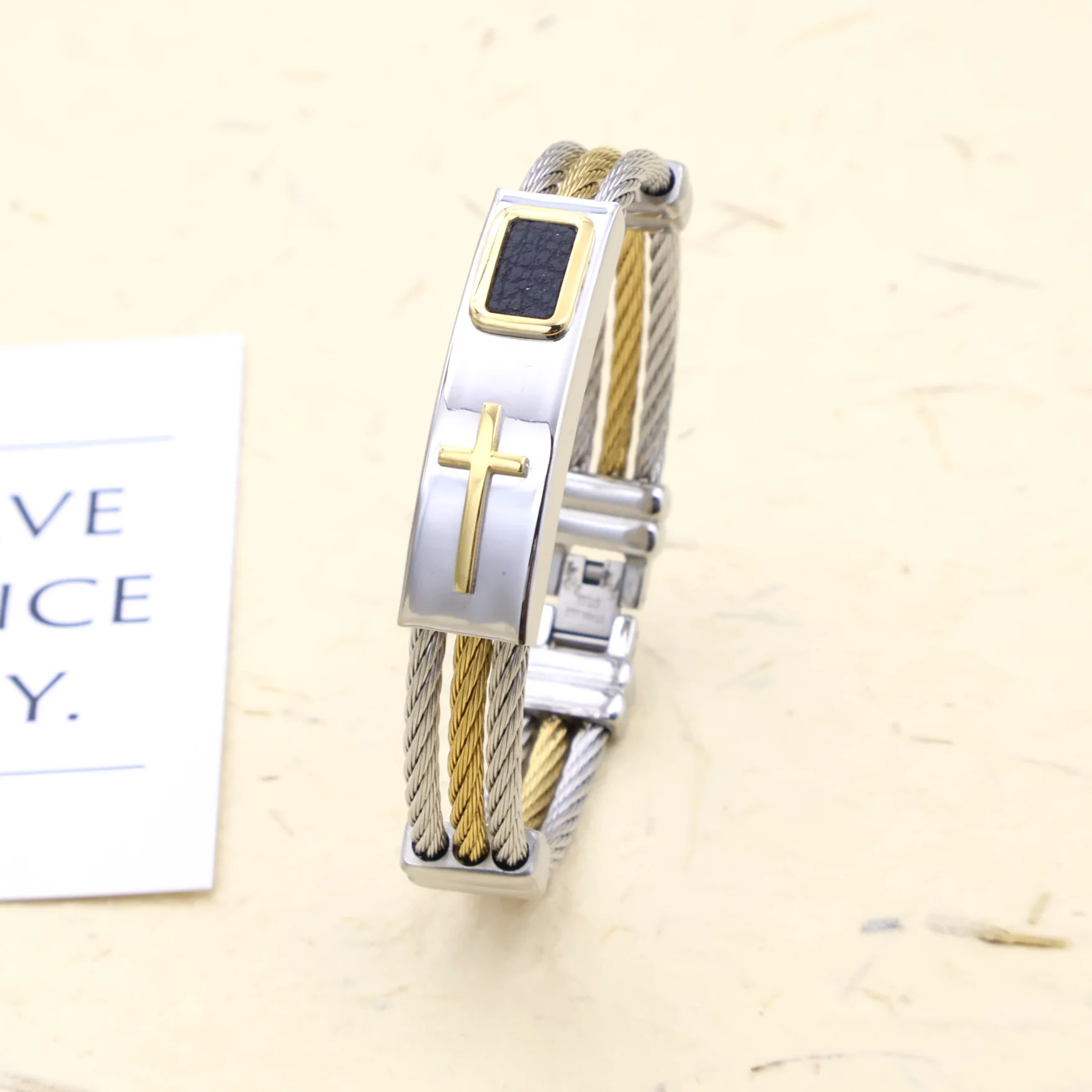 

ROXI | Cross Gold Plated Bangle Stainless Steel Men Trendy Hip Hop Party Jewelry New Wholesale