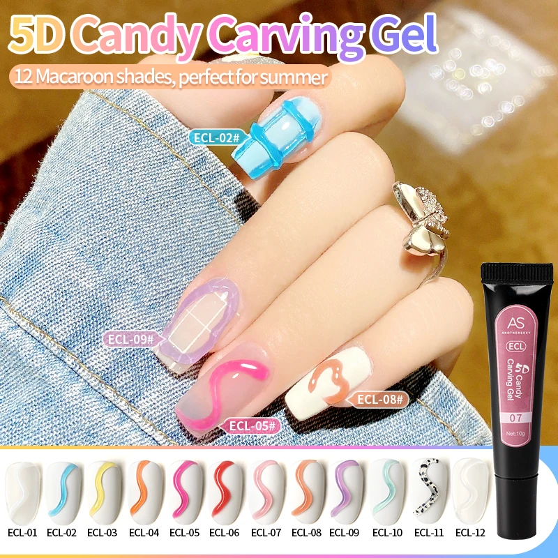 AS 10ml 5D Solid Pudding Nail Gel Polish Korean Style Translucent Elastic Emboss Painting Liner Gel Nails Art Decoration