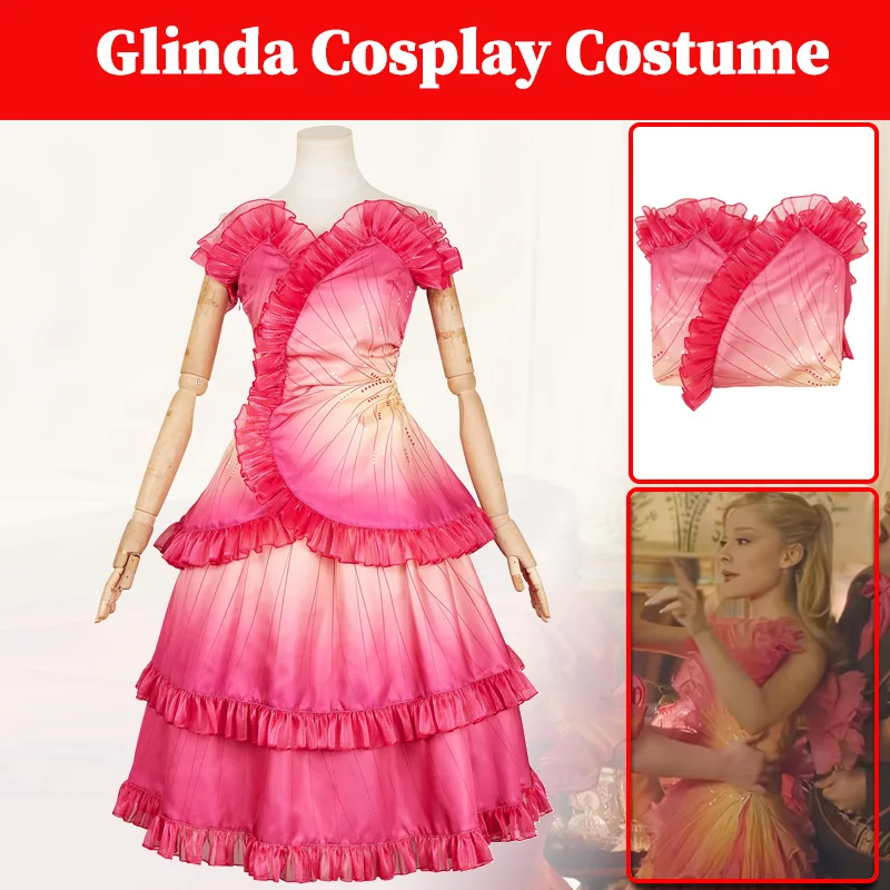 

2024 Movie Wicked Glinda Cosplay Bud Skirt Dress Costume Women Role Red Pink Fantasia Dress Outfits Halloween Female Suits