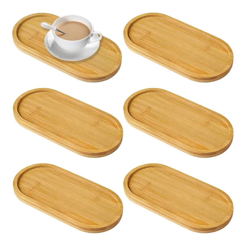 Packung mit 6 ovalen Bambustabletts, elegante Servierteller für Speisen und Dekoration, 3 x – Detail 1