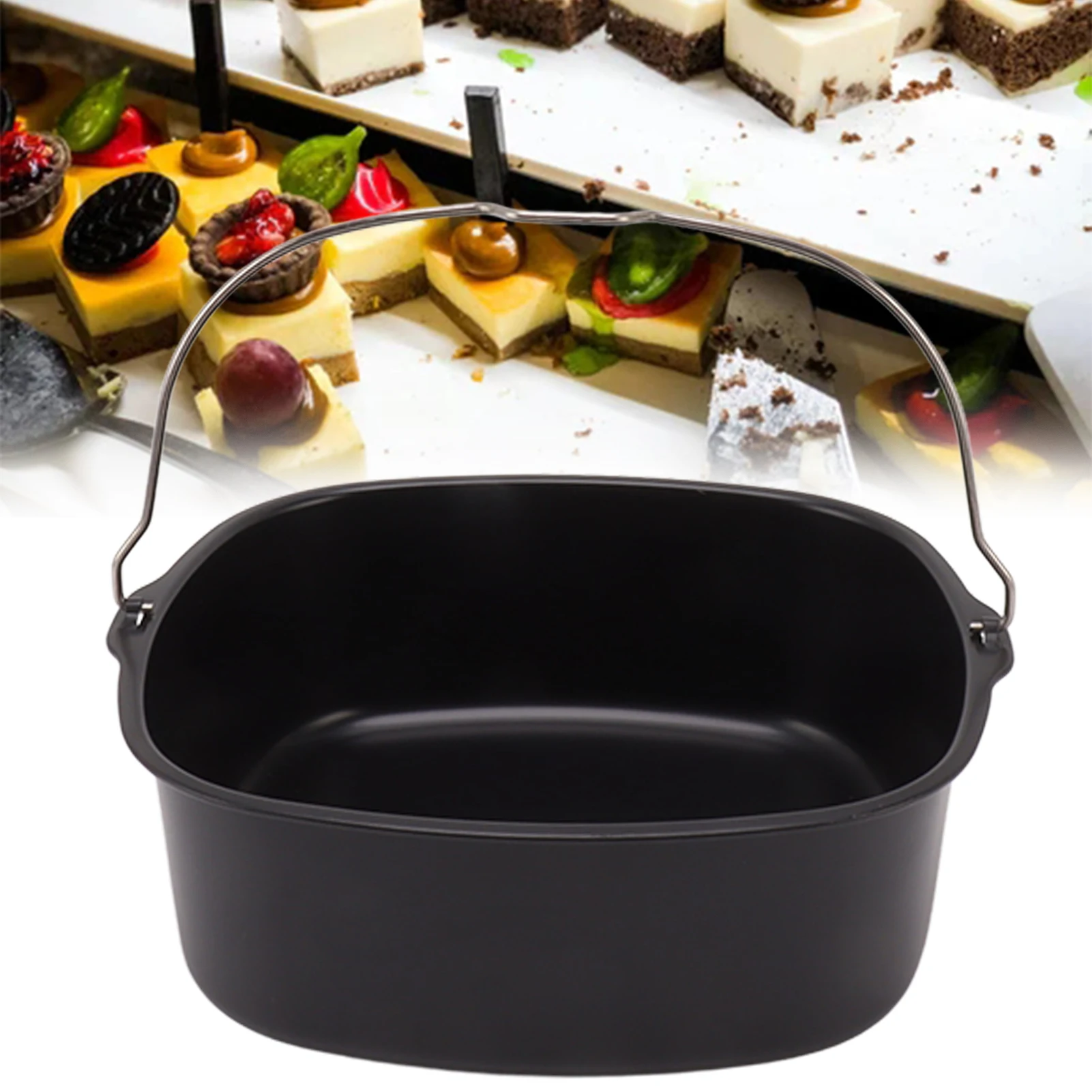 Barril de pastel para freidora, accesorios, revestimiento antiadherente de Metal, freidora de estaño para hornear pasteles, bandeja para hornear con mango de 8 pulgadas