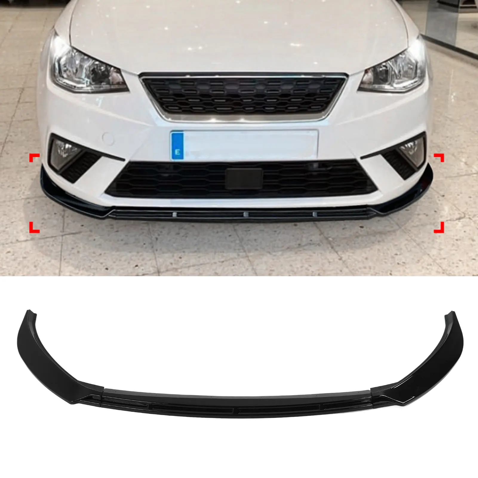 

Front Bumper Lip Spoiler - 3 Section Aerodynamics Chin Diffuser Guard Replacement For Seat Ibiza MK5 Standard FR, Glossy Black