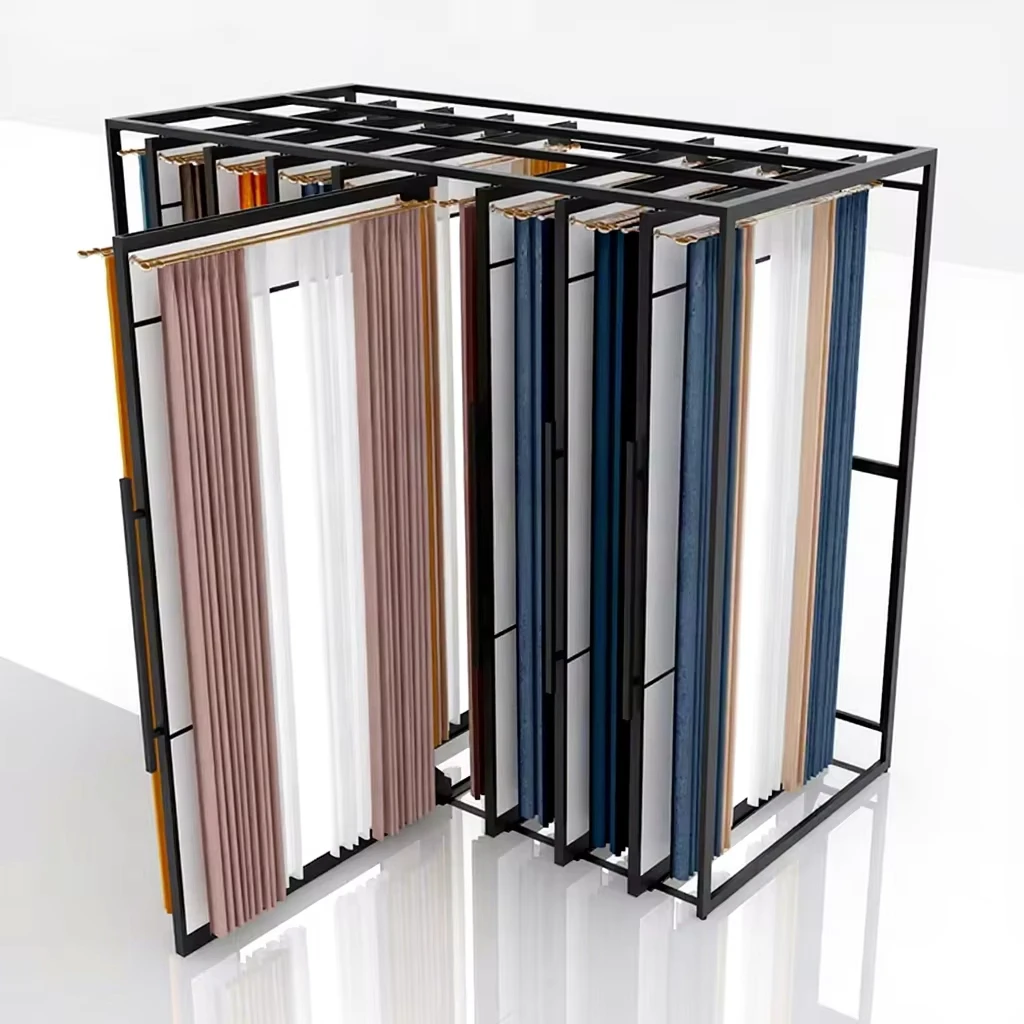 &c High Quality Custom Wholesale Smooth Pull Push Wooden Door Flooring Stand Blanl Carpet Curtain Display Rack Boya Display