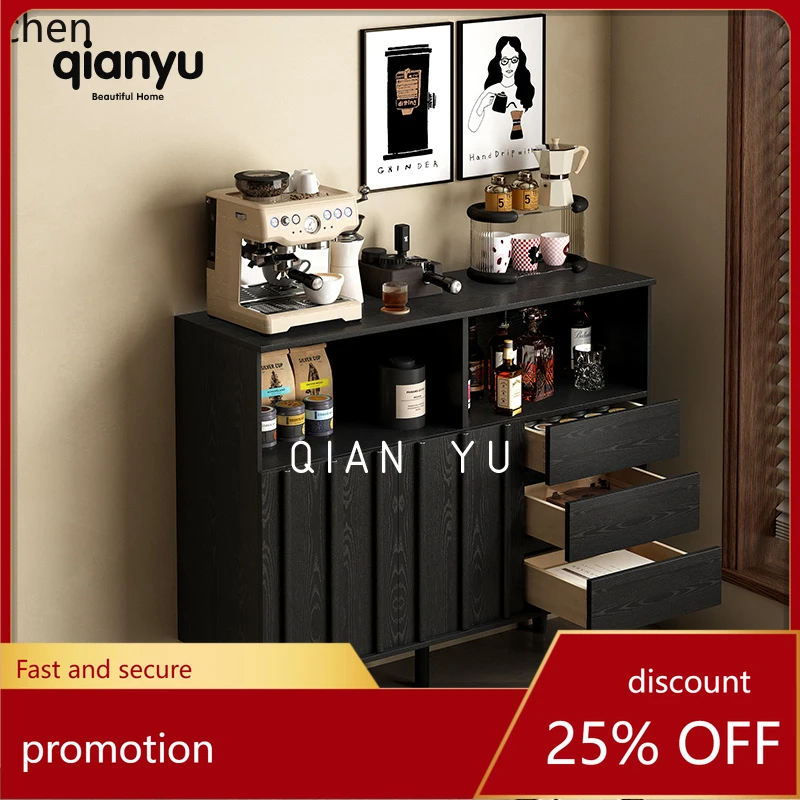 

HT solid wood black dining side cabinet against the wall living room retro tea cabinet coffee machine storage cabinet