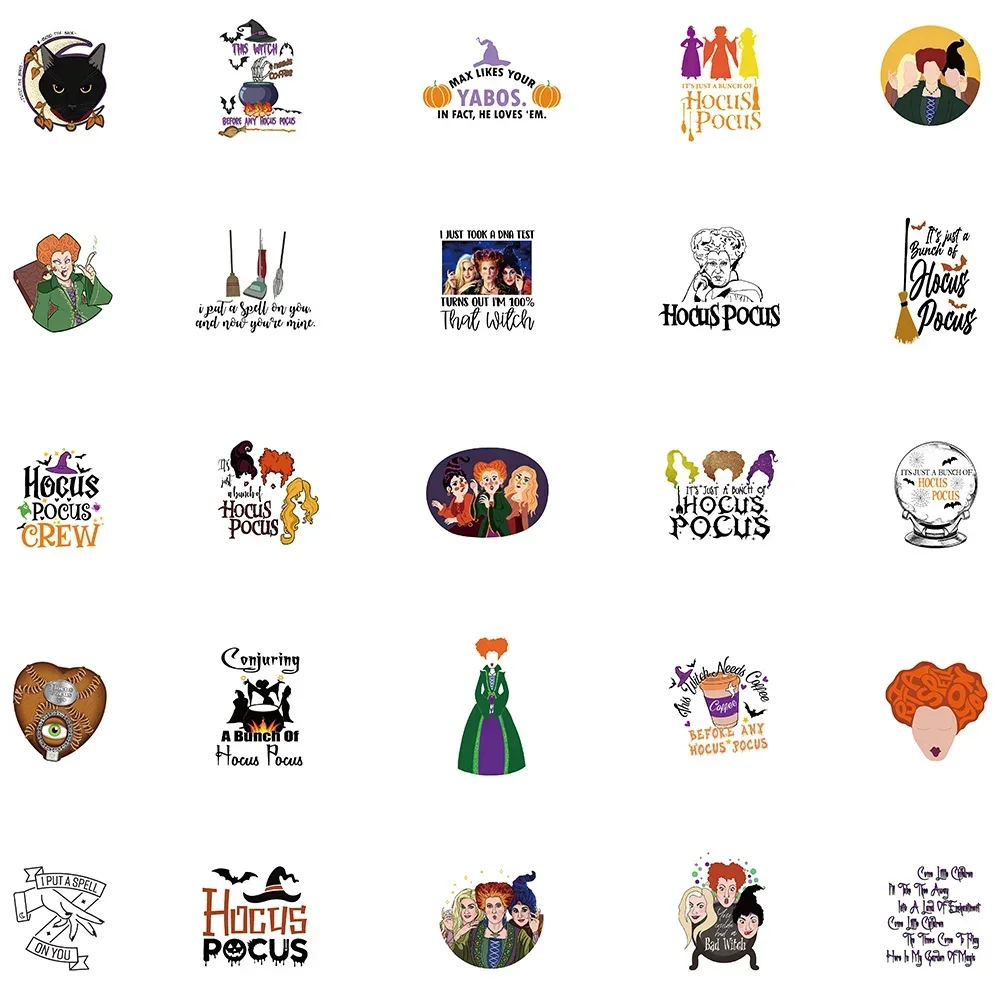 50PCS Disney Horror Halloween Witch Hocus Pocus Stickers Decal Skateboard Phone Luggage Laptop Car Waterproof Sticker