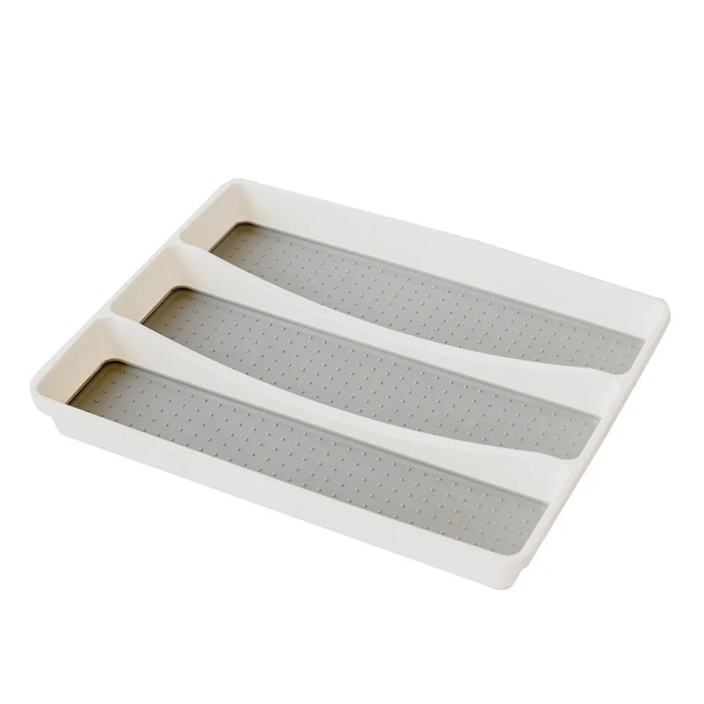 

3 Compartments Utensil Organizer Tray Space-Saving Non-Slip Cutlery Storage Box Household Flatware Organizer Office