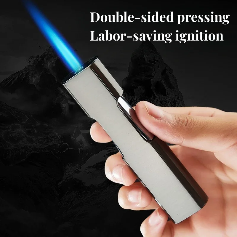 New Butane Gas Lighter Double-sided Press Ignition Direct Flame Portable Metal Windproof Turbo Cigarette Lighter Men\'s Gadgets