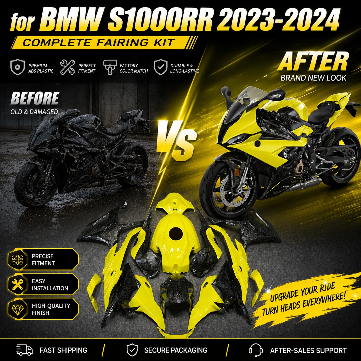 

Full Bodywork Set for BMW S1000RR 2023-2024 Carbon Fiber Look Fairing Kit ABS Injection Molded Winglets K67 Replacement Panels