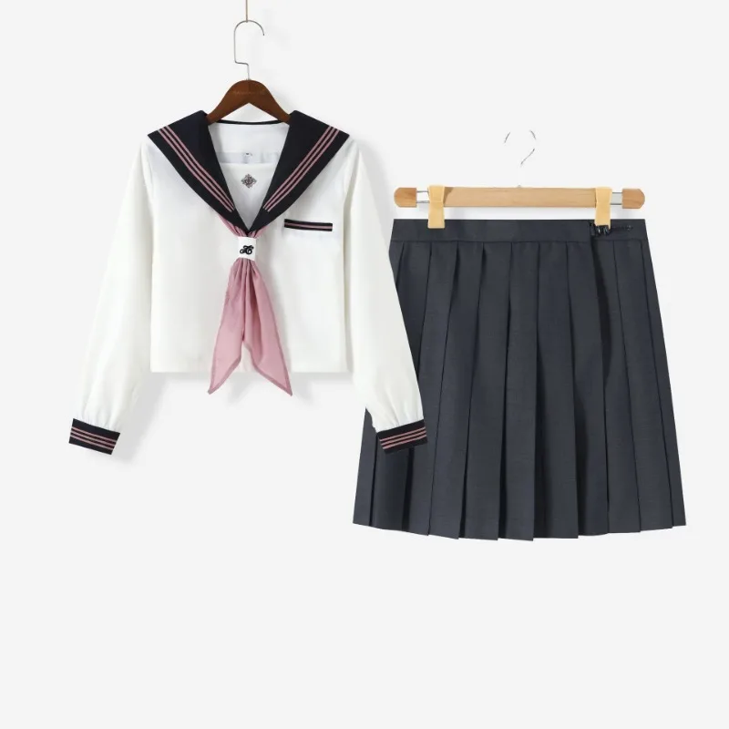 Set uniforme da marinaio a maniche lunghe stile giapponese JK Tao Ye Zhong - Gonna a maniche lunghe per la scuola, l'uso quotidiano