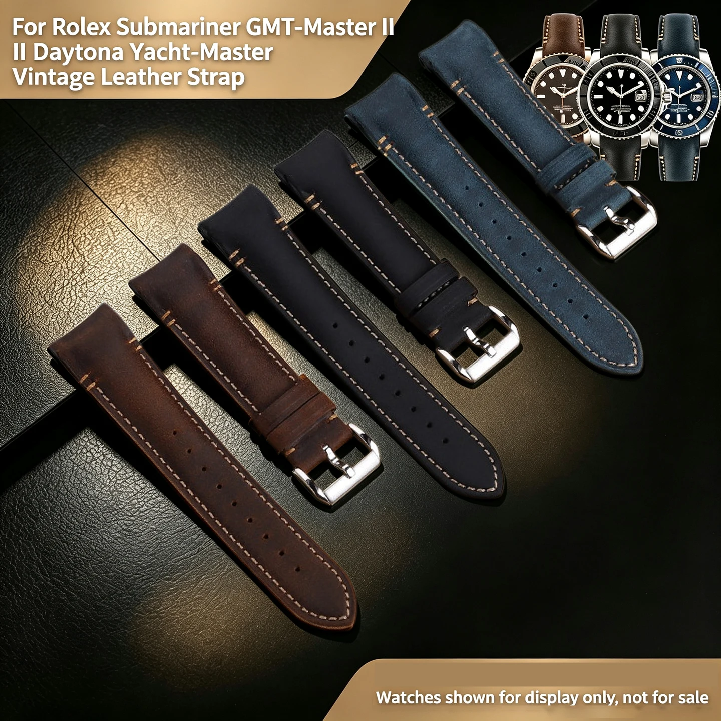 20mm 22mm Curved End Retro Matte Watch Band For Rolex Black Green Water Ghost Omega Seamaster 300 600 AT150 Leather Strap