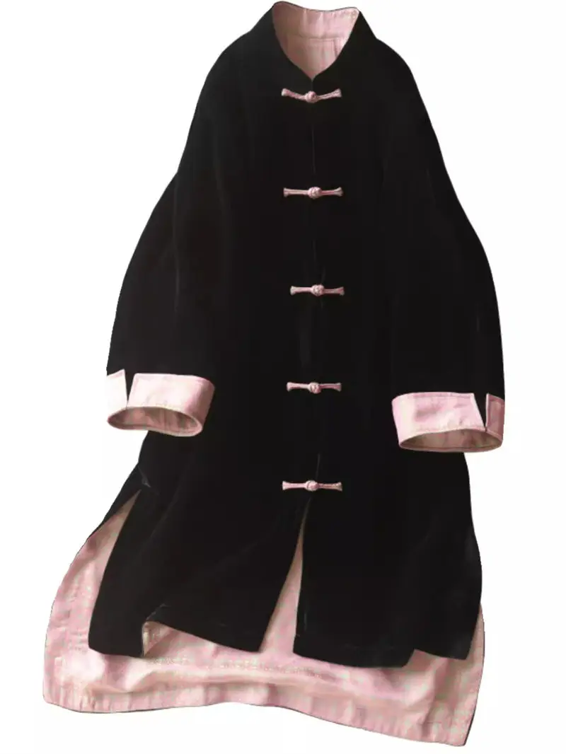 High End Design Chinese National Style Top For Women 2024 Spring Autumn Improved Tang Clothes Velvet Jacket Long Coat Z4955