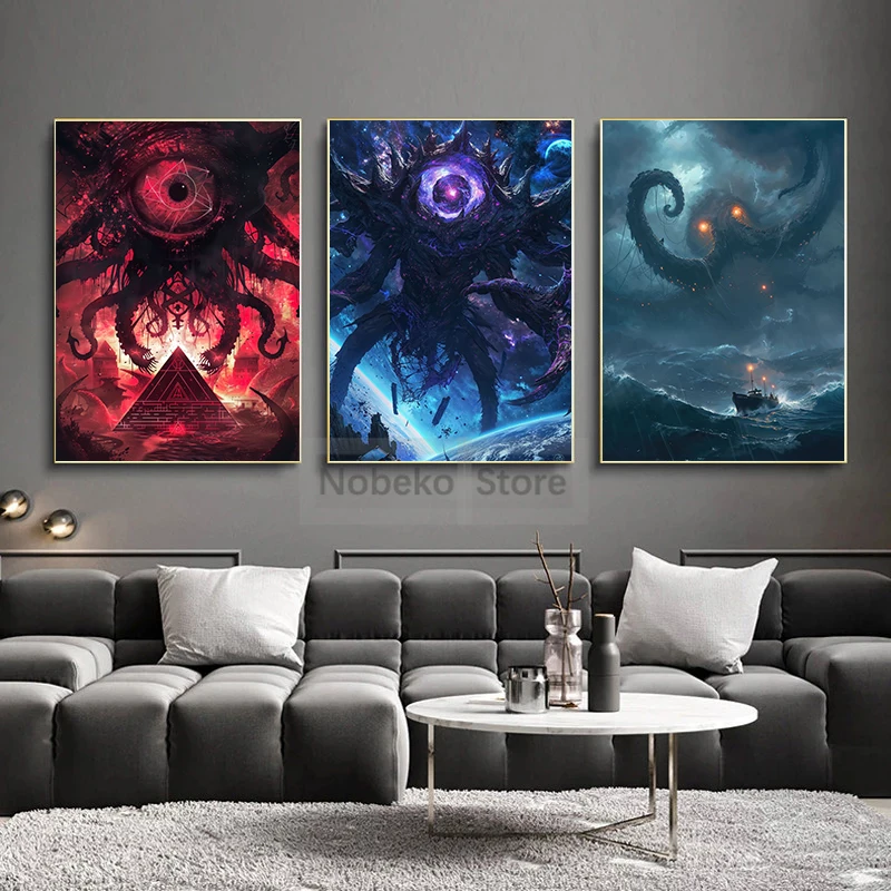 Cthulhu Mythos Fantasy Poster Lovecraftian Surreal Mysterious Creature Prints Canvas Painting Wall Art Pictures Home Room Decor