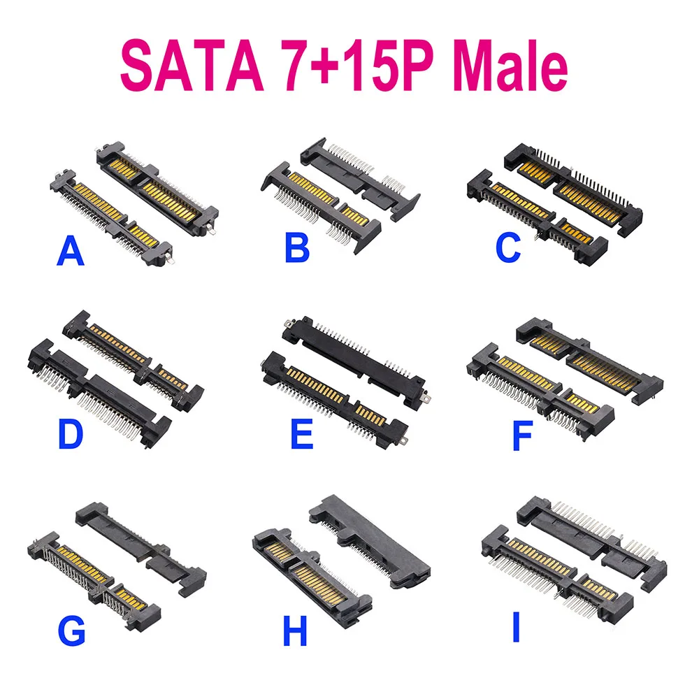 새로운 DIY SATA 인터페이스 소켓 SSD 솔리드 스테이트 드라이브 시트 7+15P 7P 22PIN Male Sata 커넥터