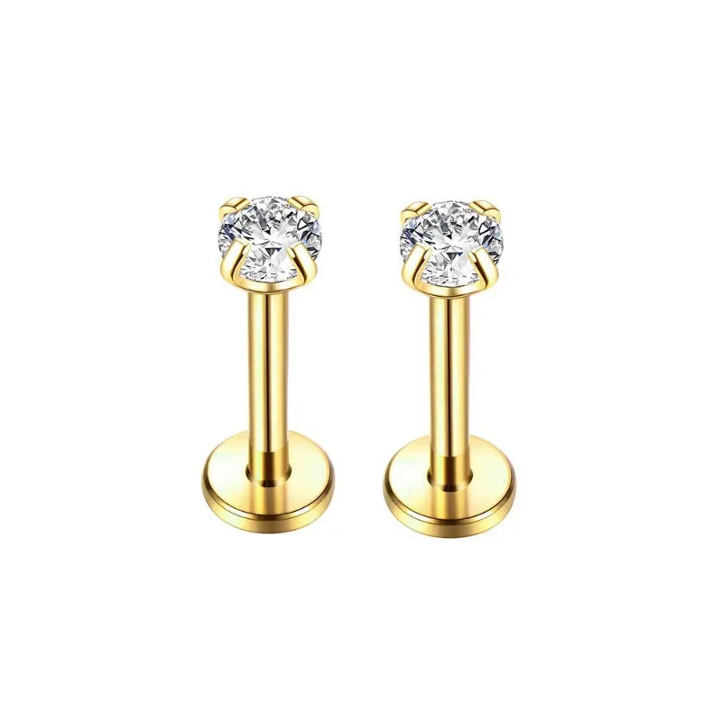 2 Stück Edelstahl Piercing Tragus Ohrstecker, Kristall Labret Kleiner Ohrstecker Helix Knorpel Ohrring für Frauen Körperschmuck