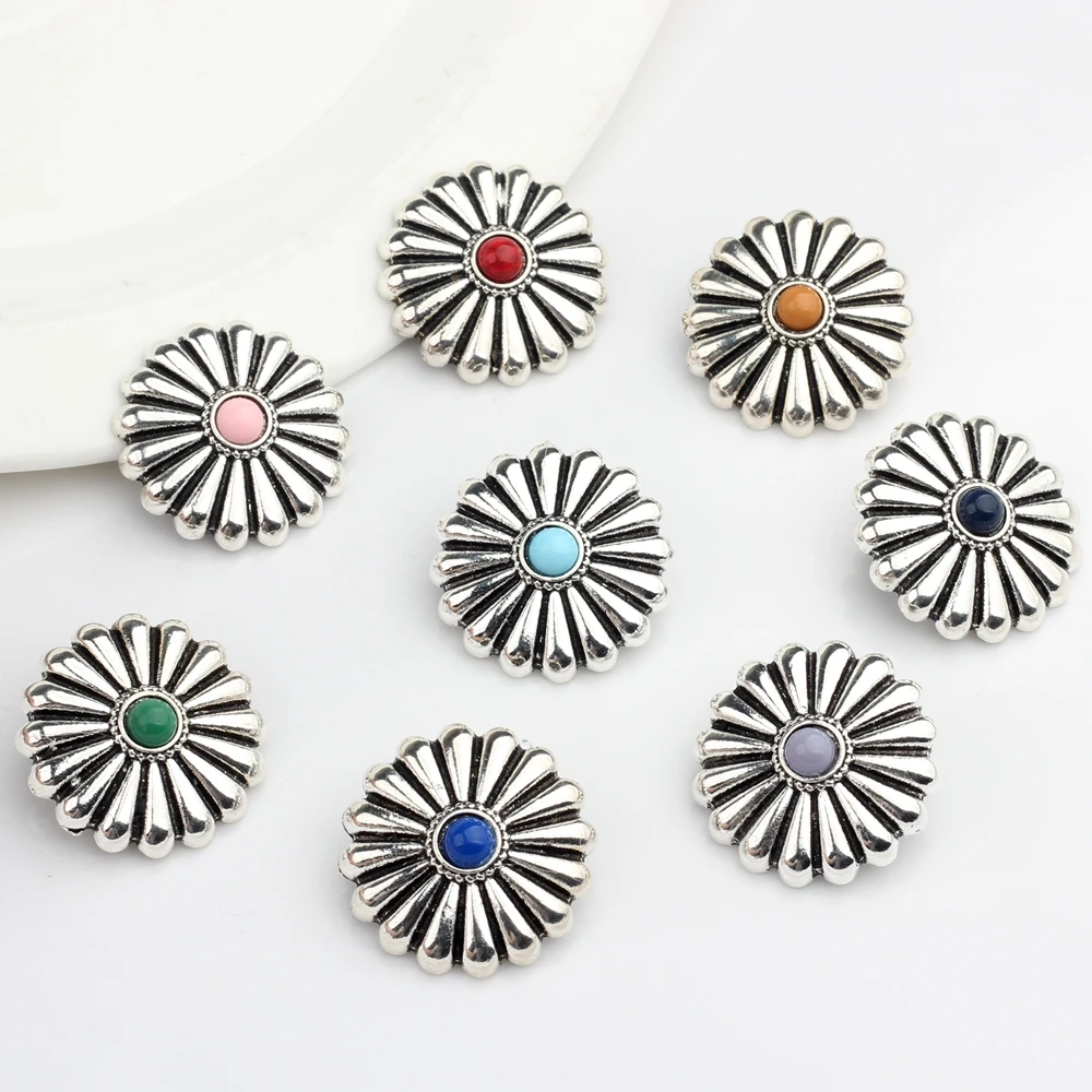 3pcs/lot 28MM Retro Zinc Alloy Round Daisy Flowers  Decorative Buttons Charms Pendants For DIY Accessories