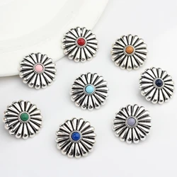 3pcs/lot 28MM Retro Zinc Alloy Round Daisy Flowers  Decorative Buttons Charms Pendants For DIY Accessories